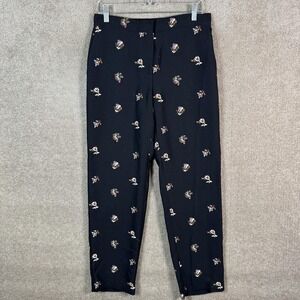 Ann Taylor Dress Pants Womens Small Tall Black Floral Tapered Pull On Elastic